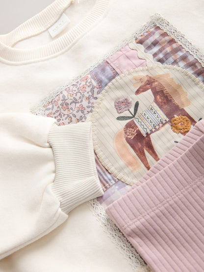 Light Pink Horse Sweatshirt and Flare Leggings Set (3mths-7yrs) image 8