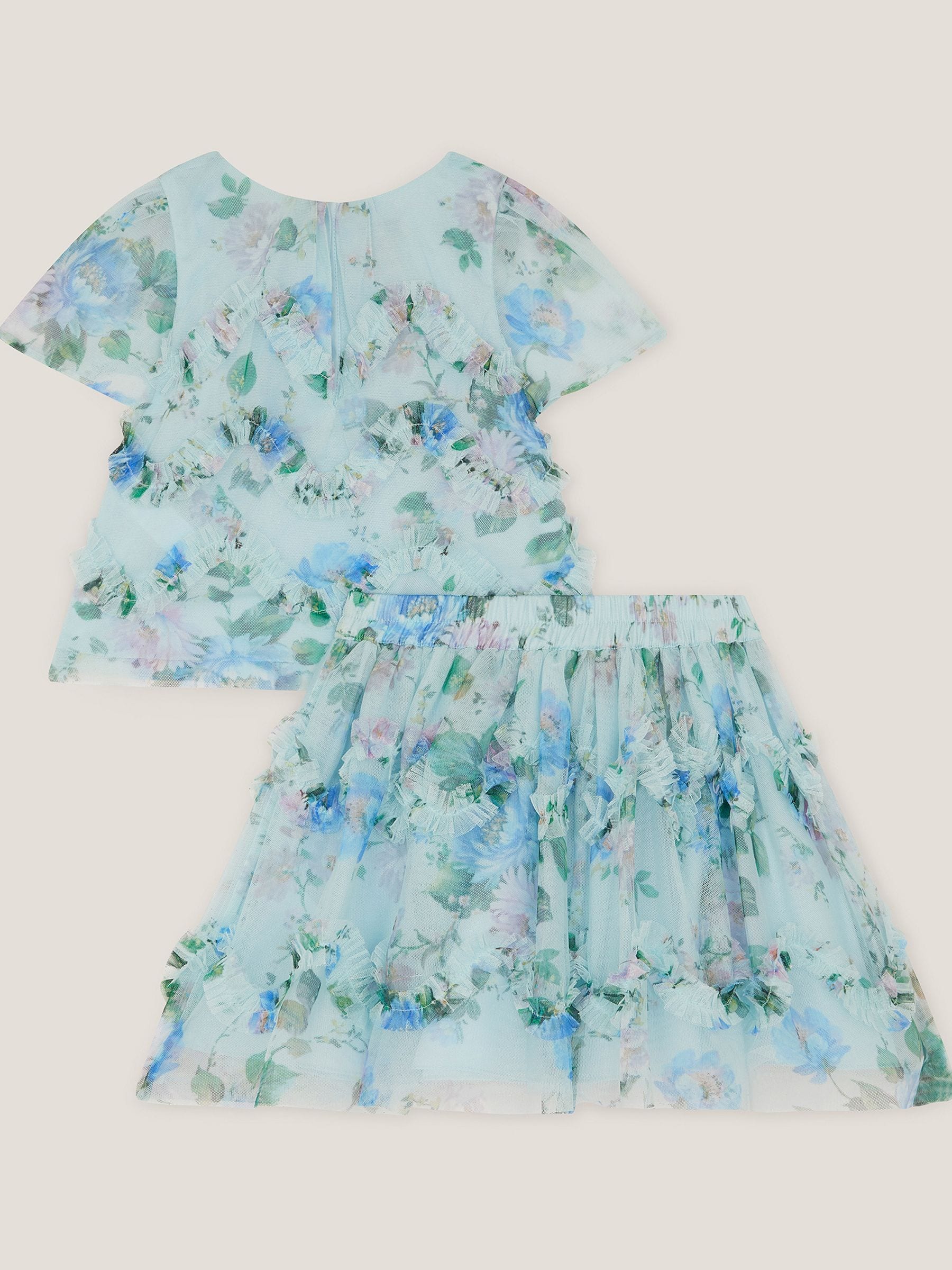 Monsoon Blue Baby Roma Floral Print Ruffle Top & Skirt Set image 3