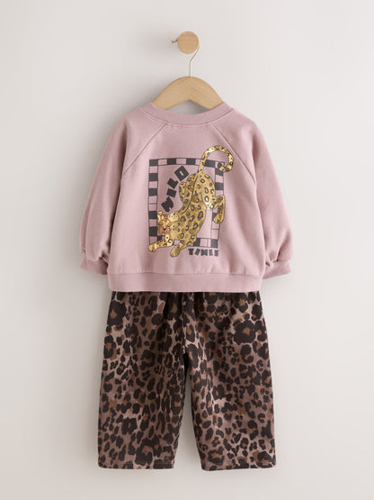 Brown Leopard Print Crew Neck Sweat shirt  & Joggers Set (3mths-7yrs) - image 7