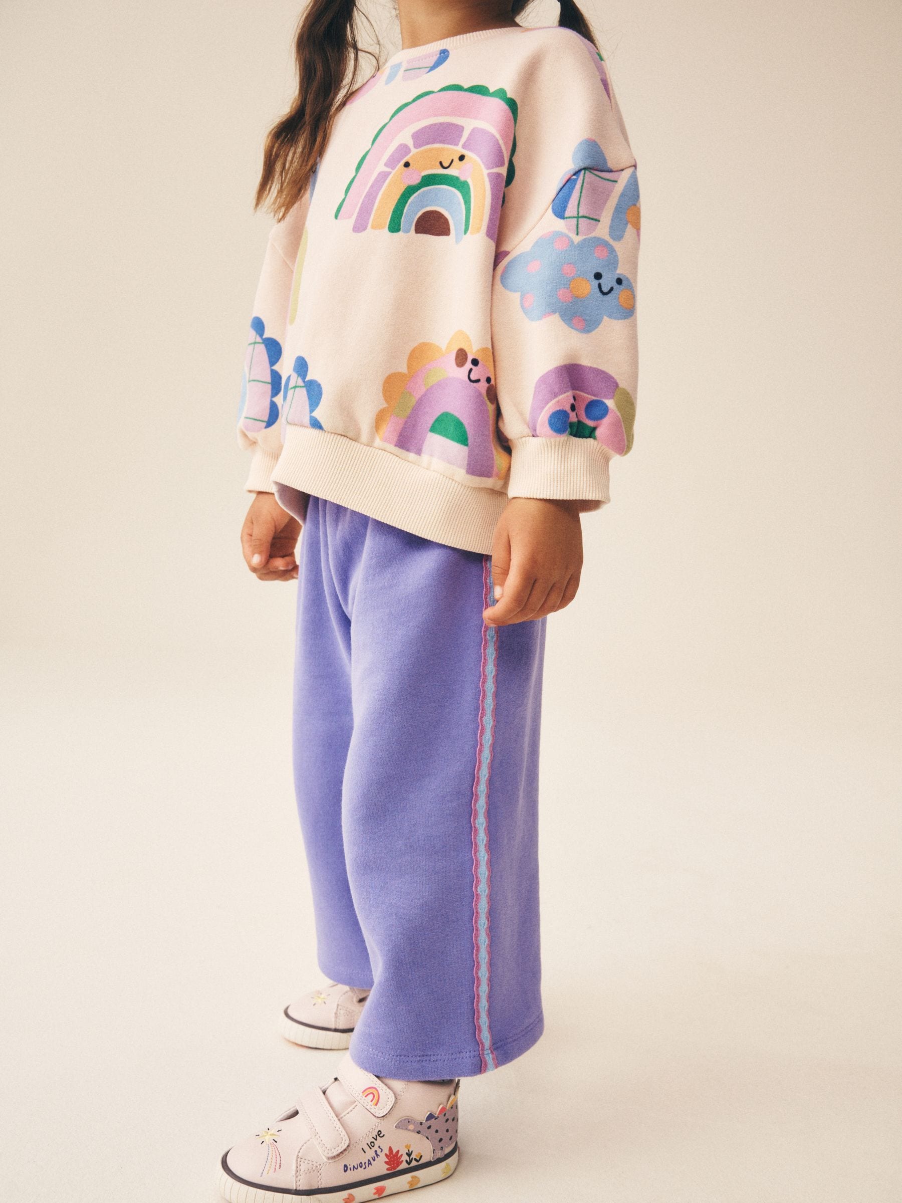 Light Purple Rainbow Sweatshirt and Wide Leg Joggers Set (3mths-7yrs) image 4