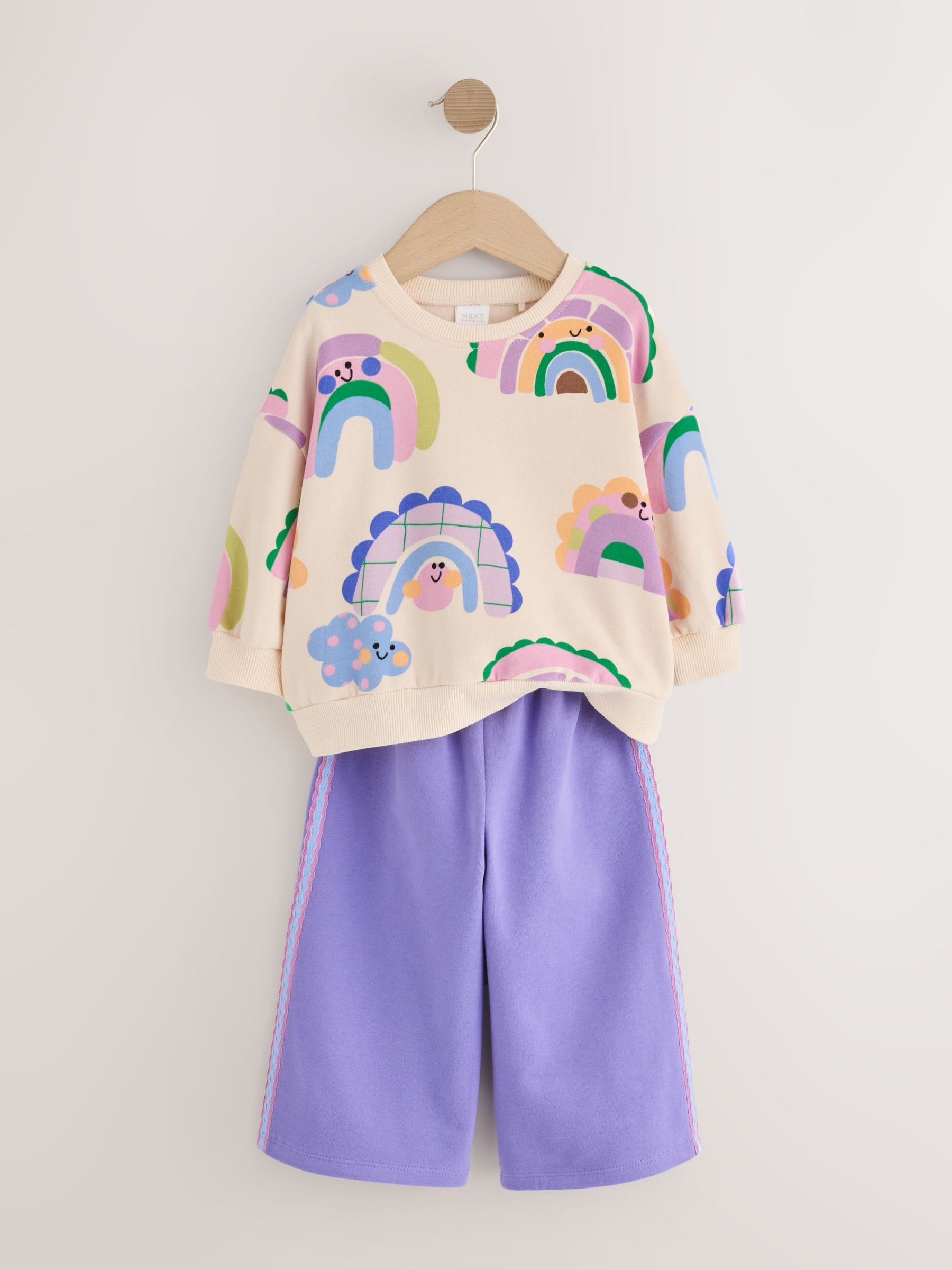 Light Purple Rainbow Sweatshirt and Wide Leg Joggers Set (3mths-7yrs) image 7