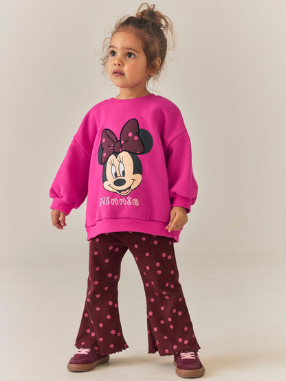 Berry Pink Minnie Mouse Spot Sweatshirt and Flare Set (6mths-7yrs) image 1
