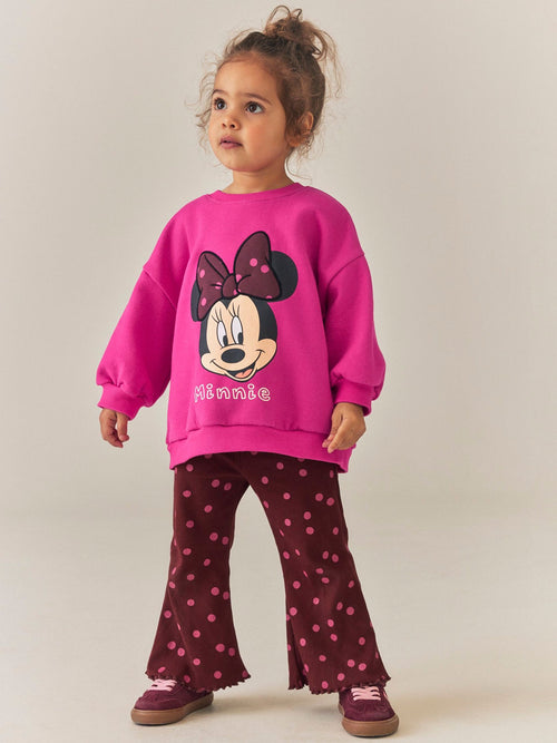 Berry Pink Minnie Mouse Spot Sweatshirt and Flare Set (6mths-7yrs) image 1