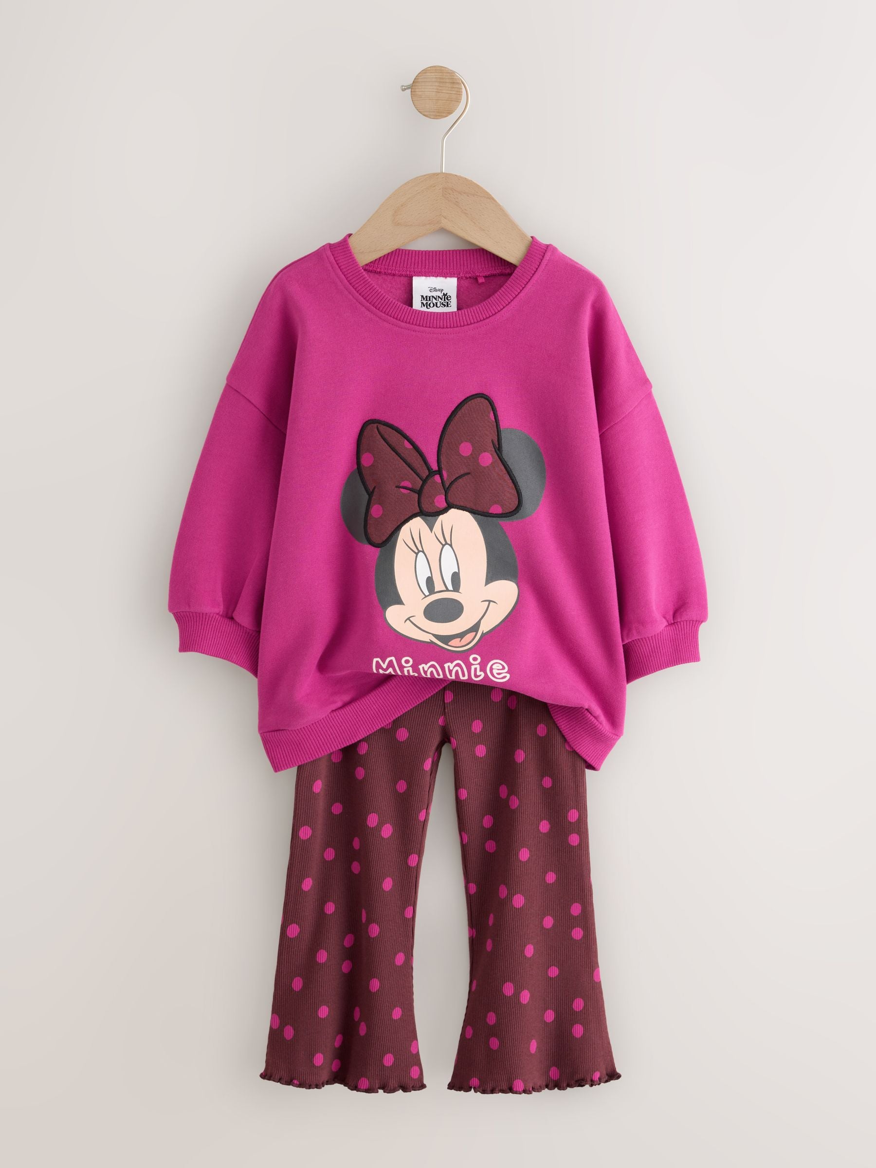 Berry Pink Minnie Mouse Spot Sweatshirt and Flare Set (6mths-7yrs) image 6