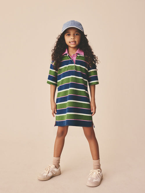 Green / Navy / Pink Stripe Short Sleeve Rugby Dress (3-16yrs) image 1