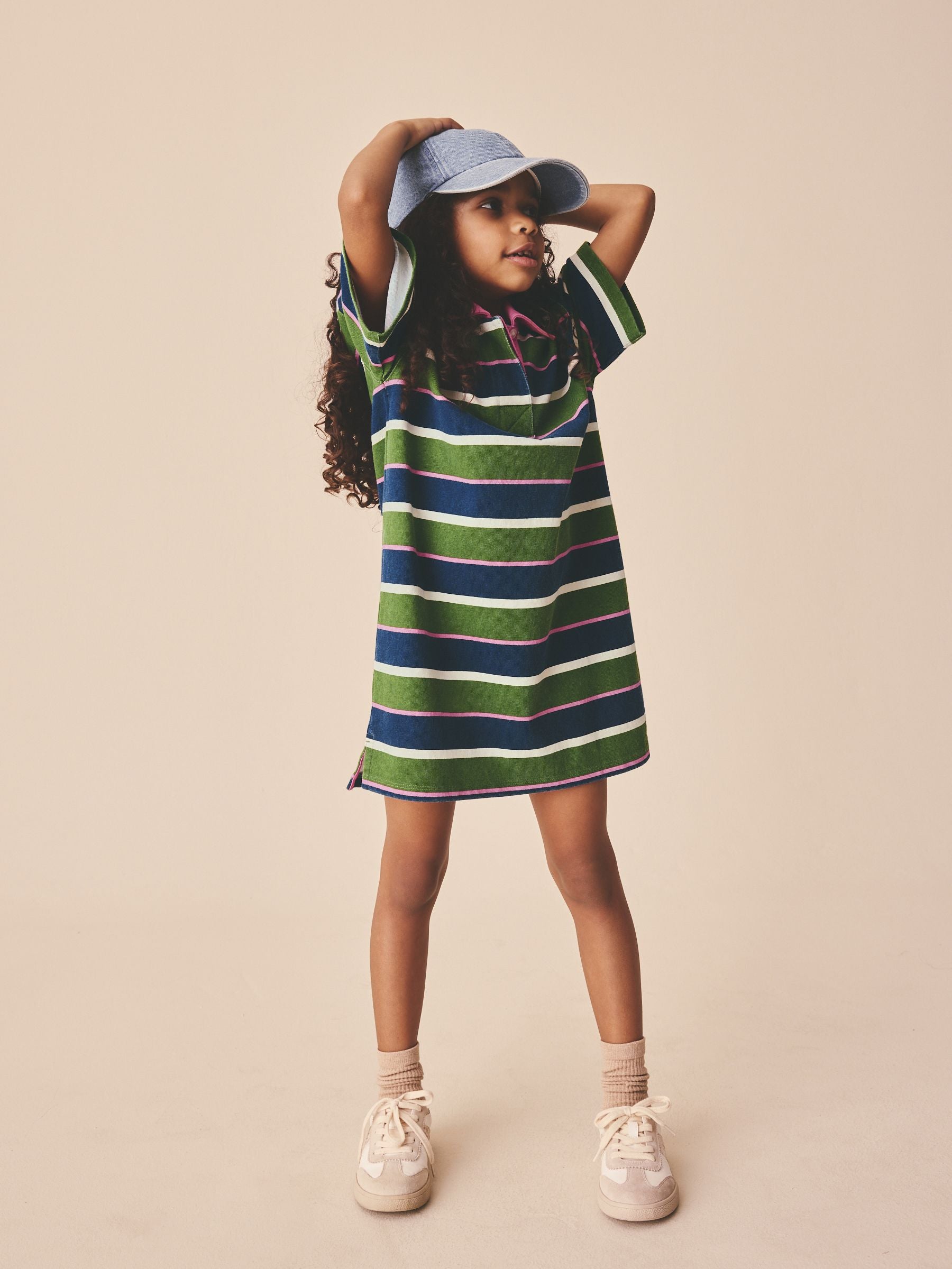 Green / Navy / Pink Stripe Short Sleeve Rugby Dress (3-16yrs) image 2