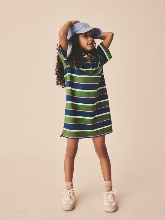 Green / Navy / Pink Stripe Short Sleeve Rugby Dress (3-16yrs) image 2