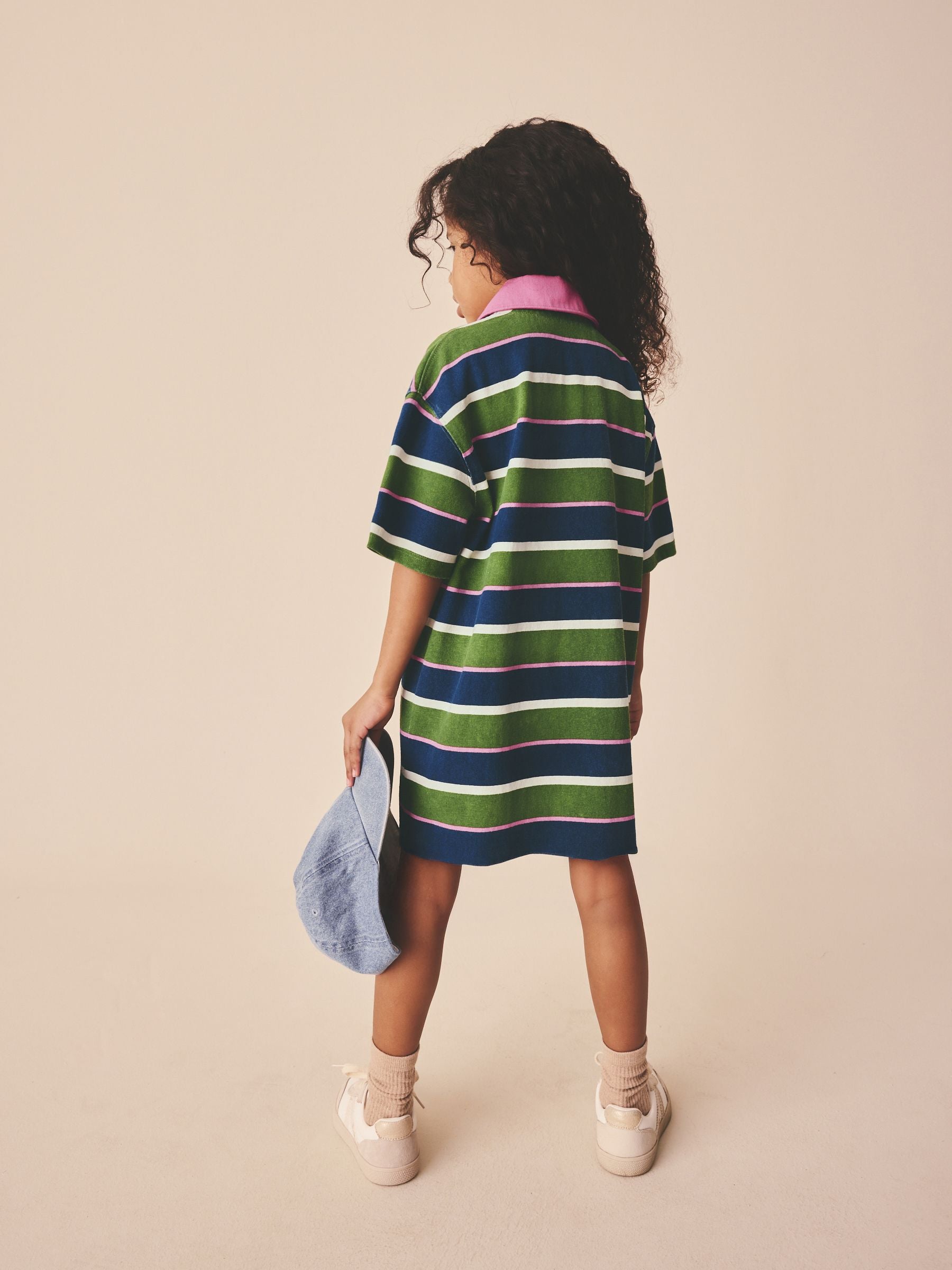 Green / Navy / Pink Stripe Short Sleeve Rugby Dress (3-16yrs) image 3