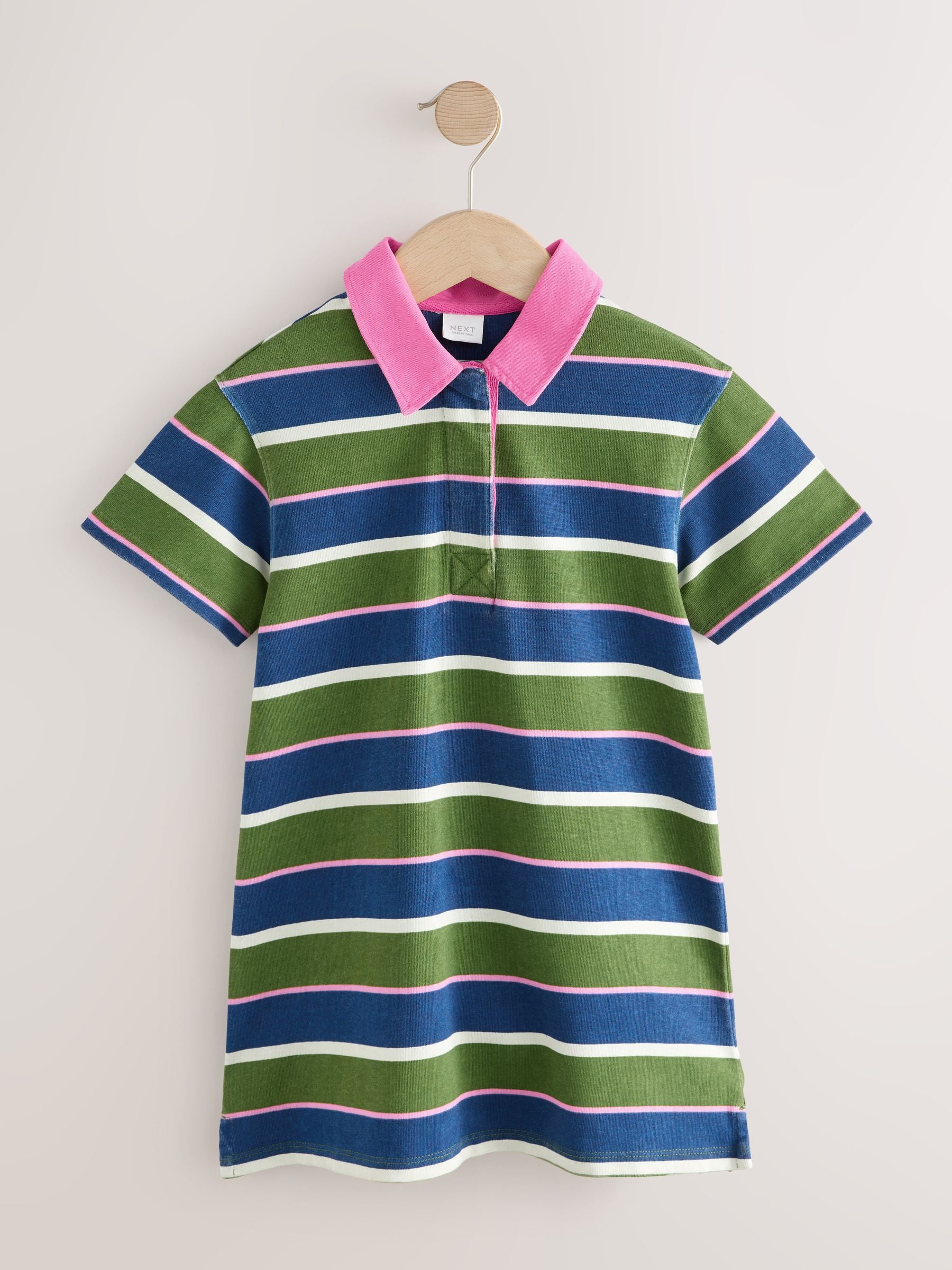 Green / Navy / Pink Stripe Short Sleeve Rugby Dress (3-16yrs) image 6