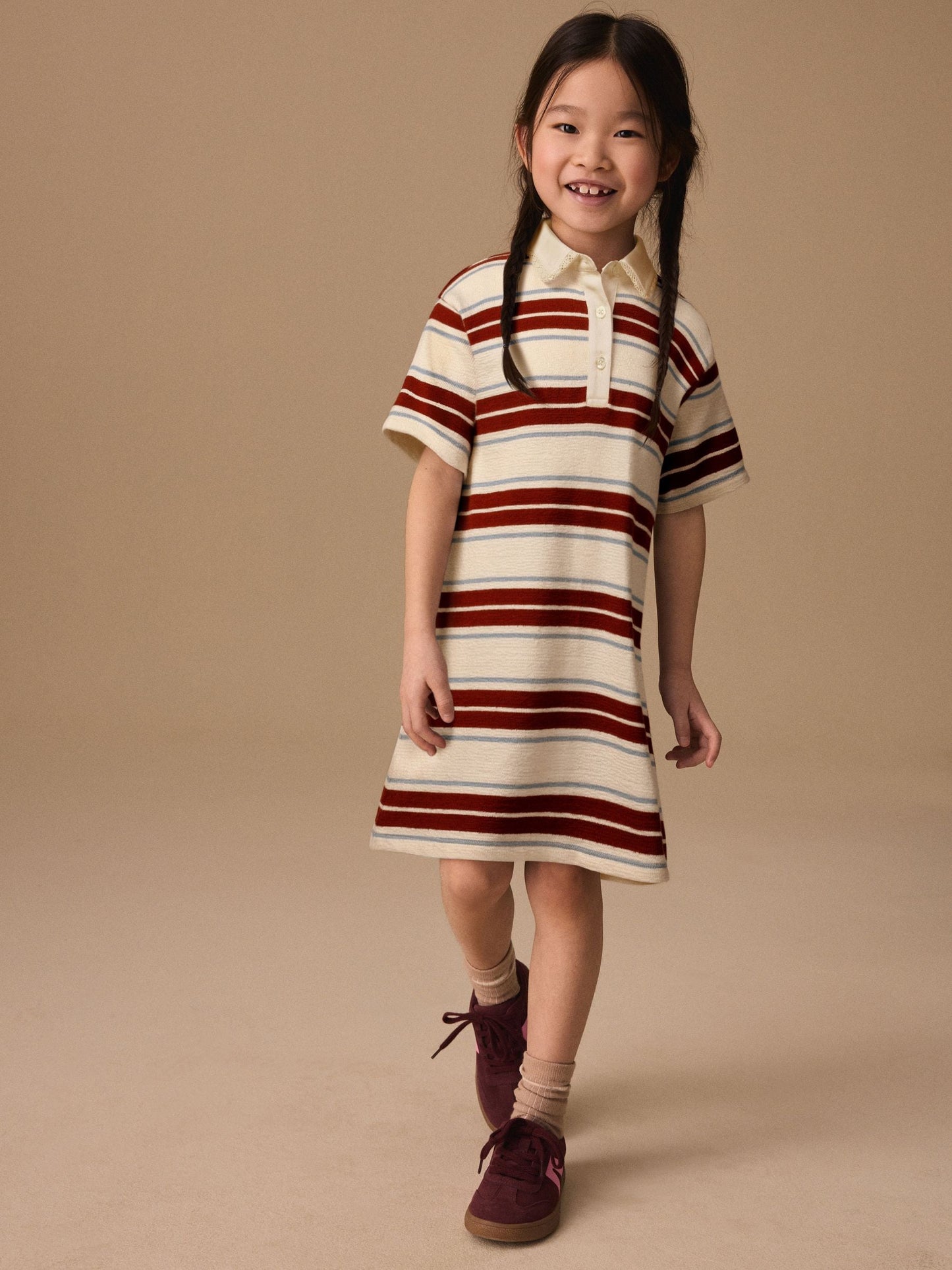 Brown/Ecru Stripe Short Sleeve Rugby Dress (3-16yrs) image 1