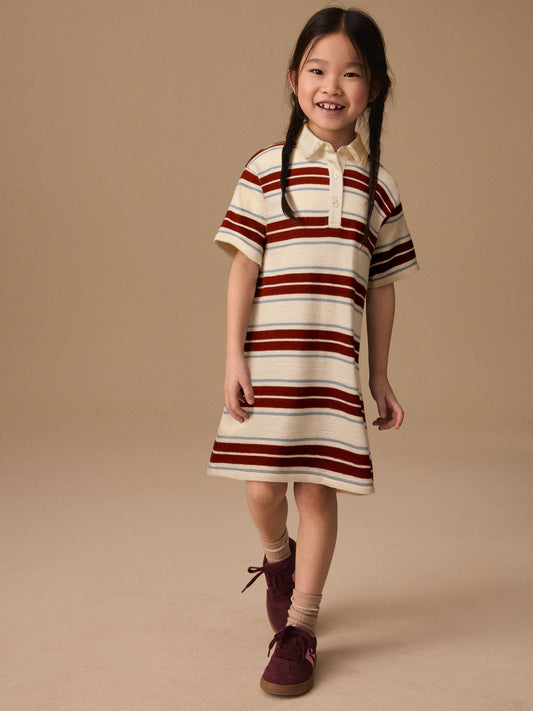 Brown/Ecru Stripe Short Sleeve Rugby Dress (3-16yrs) image 1