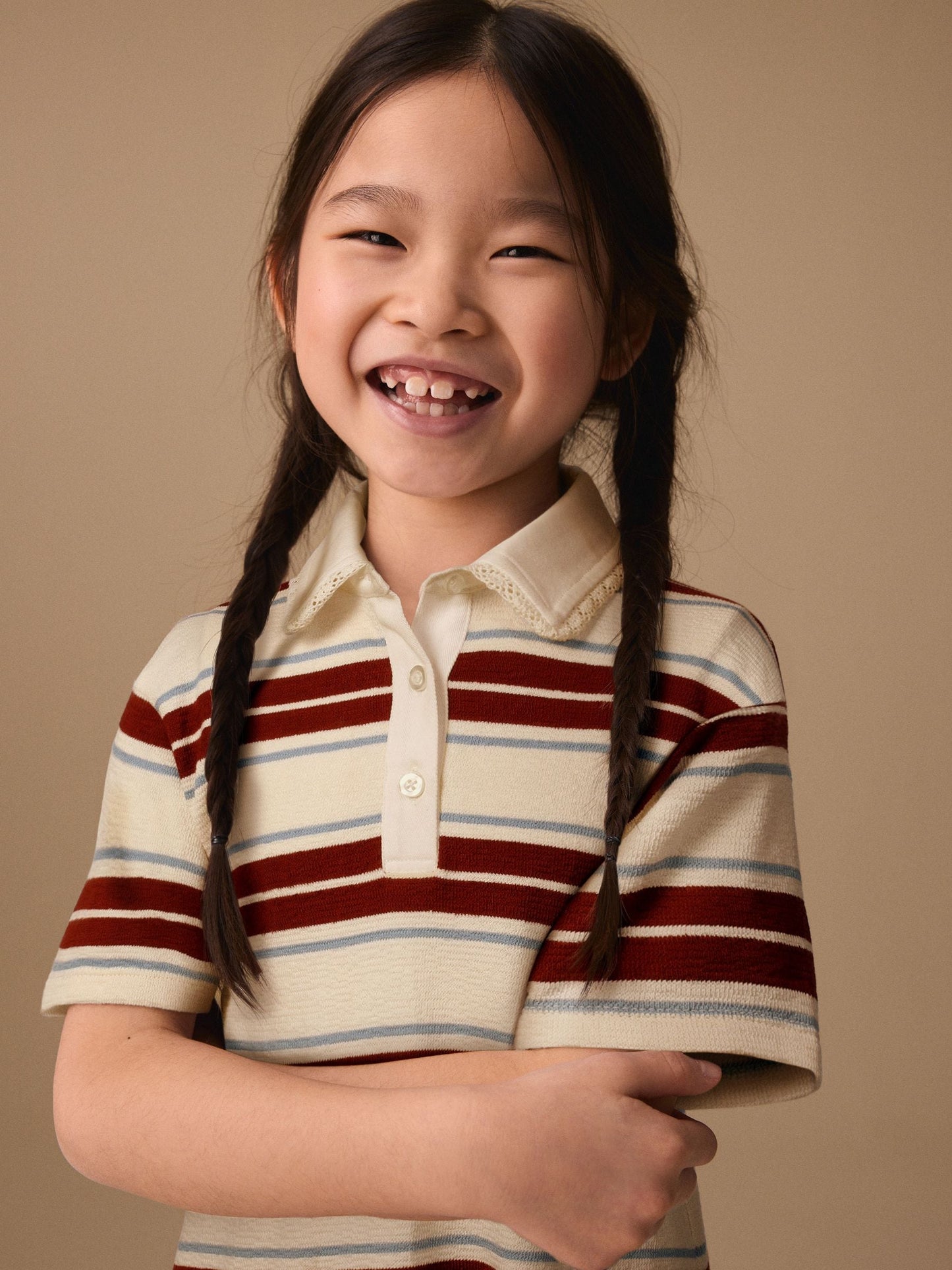 Brown/Ecru Stripe Short Sleeve Rugby Dress (3-16yrs) image 3