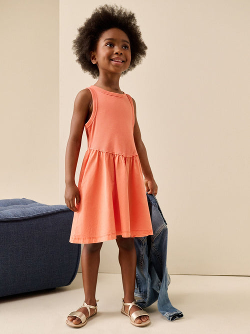 Bright Orange Jersey Woven Mix Sleeveless Dress (3-16yrs) image 1