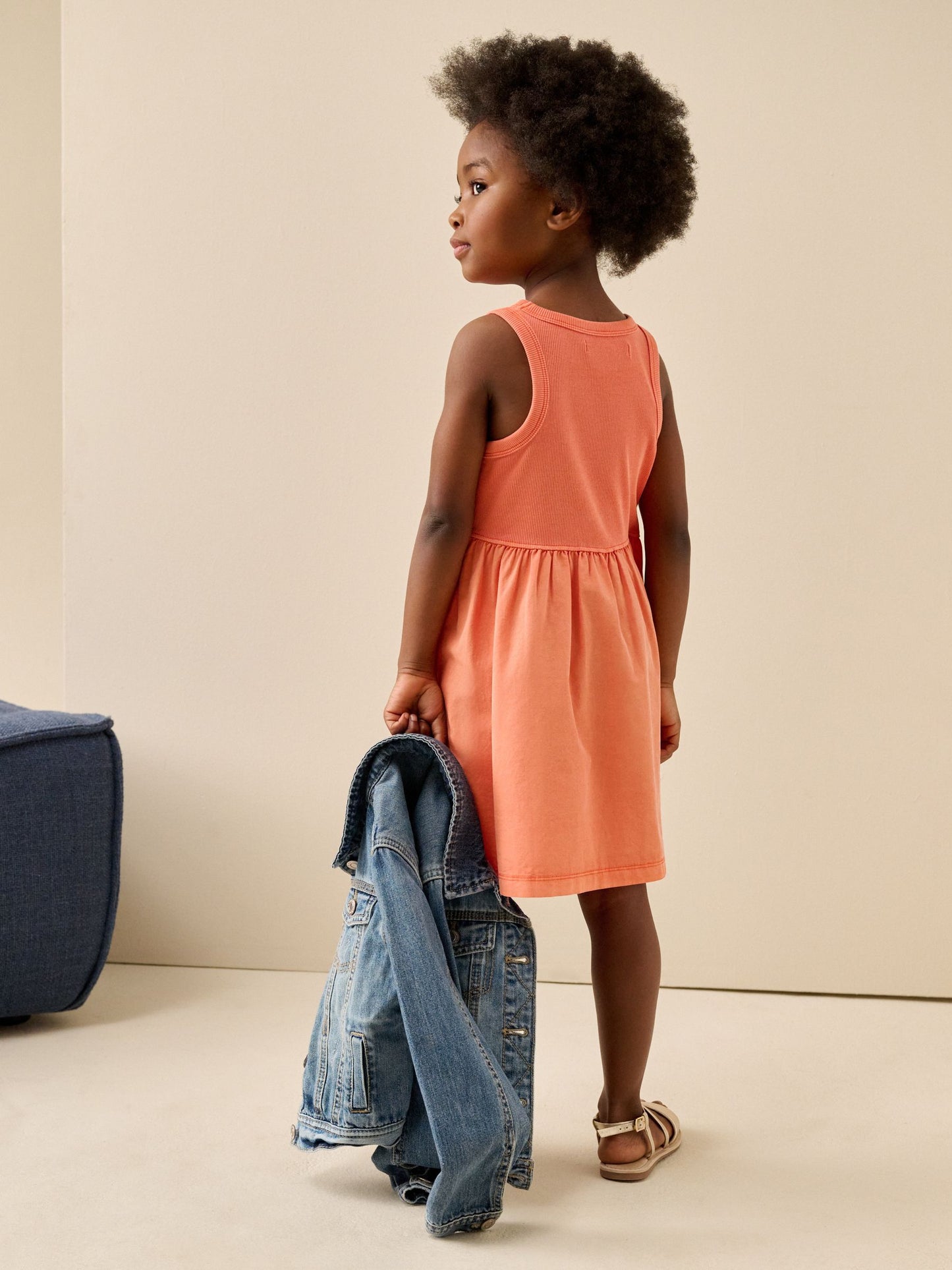 Bright Orange Jersey Woven Mix Sleeveless Dress (3-16yrs) image 2