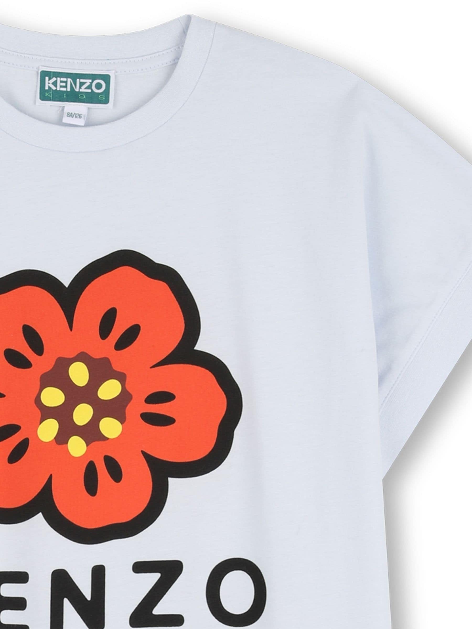 KENZO KIDS Blue Graphic Logo Crew Neck Short Sleeve Dress image 3
