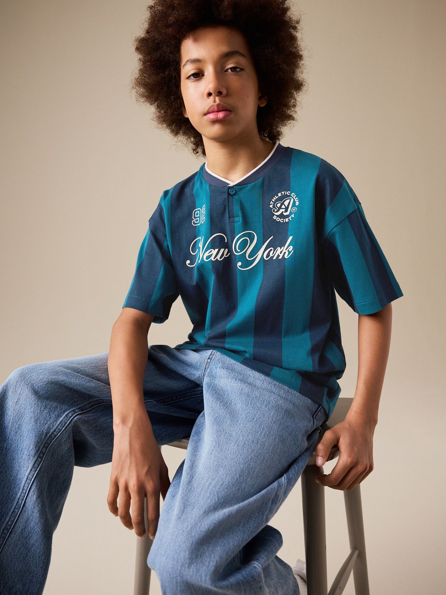 Dsiney Kidz - Teal/Navy Varsity Stripe Short Sleeve Graphic T-Shirt (3-16yrs) image 2