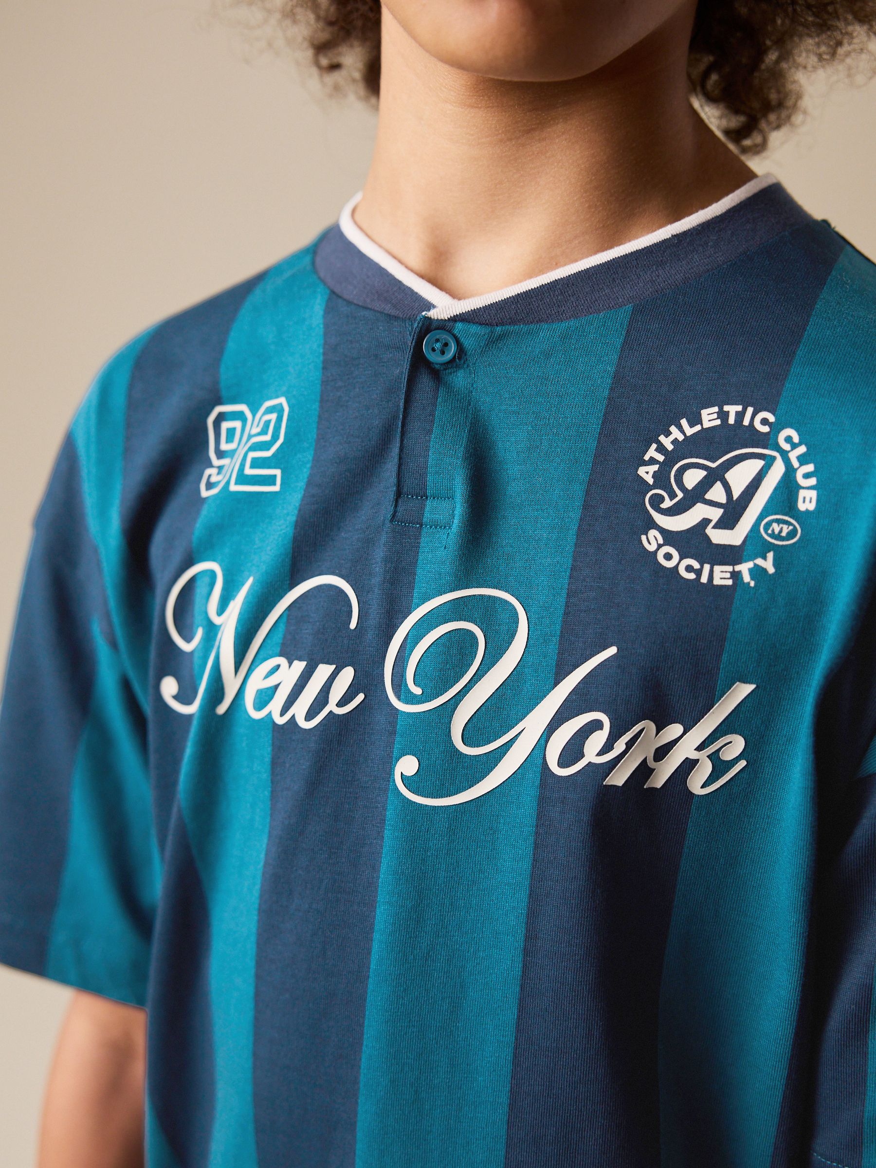 Dsiney Kidz - Teal/Navy Varsity Stripe Short Sleeve Graphic T-Shirt (3-16yrs) image 4