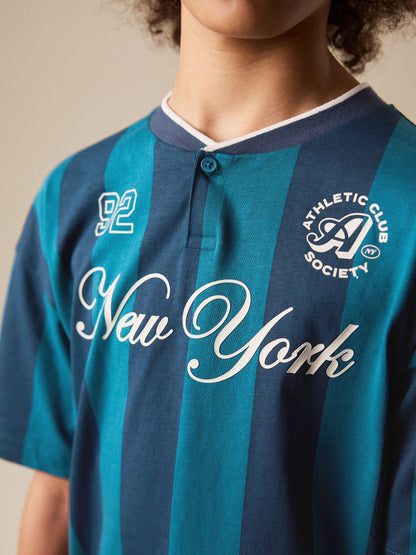 Dsiney Kidz - Teal/Navy Varsity Stripe Short Sleeve Graphic T-Shirt (3-16yrs) image 4
