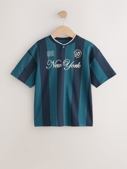 Dsiney Kidz - Teal/Navy Varsity Stripe Short Sleeve Graphic T-Shirt (3-16yrs) image 5