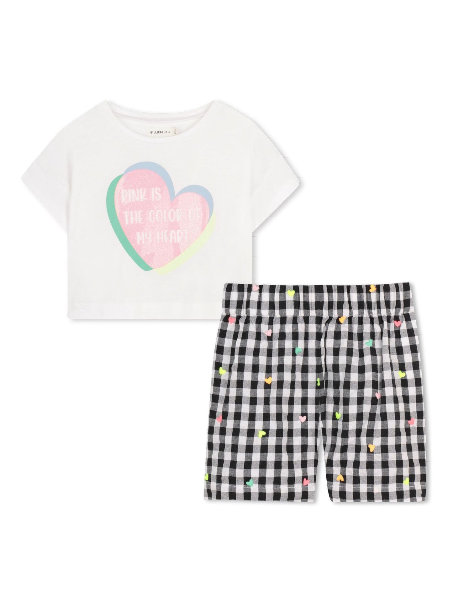 Billieblush White Graphic T-Shirt & Gingham Shorts Set image 1
