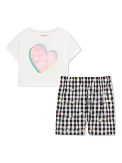 Billieblush White Graphic T-Shirt & Gingham Shorts Set image 1