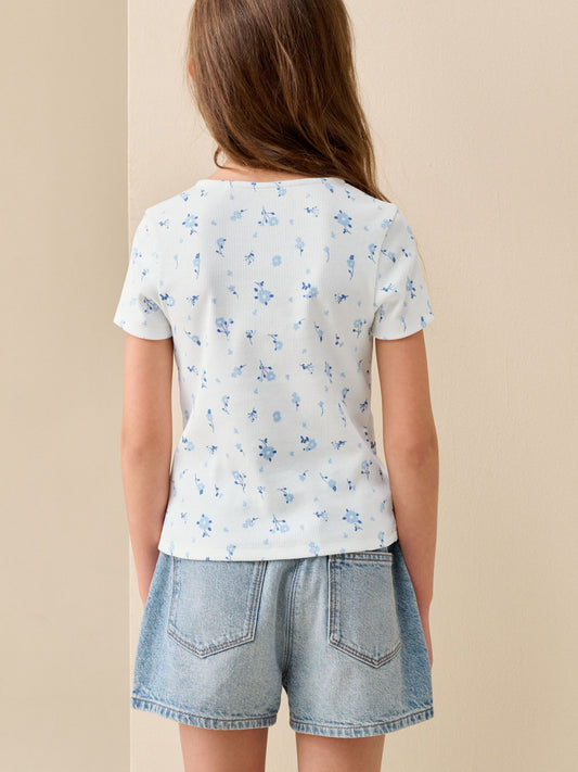 Dsiney Kidz - White Ditsy Floral Short Sleeve Ribbed Cardigan (3-16yrs) image 2