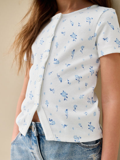 Dsiney Kidz - White Ditsy Floral Short Sleeve Ribbed Cardigan (3-16yrs) image 3