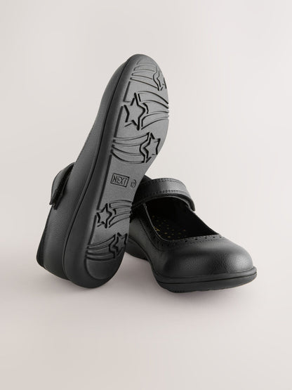 Black Matt Wide Fit (G) School Brogue Detail Mary Jane Shoes image 3
