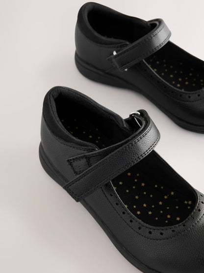 Black Matt Wide Fit (G) School Brogue Detail Mary Jane Shoes image 5