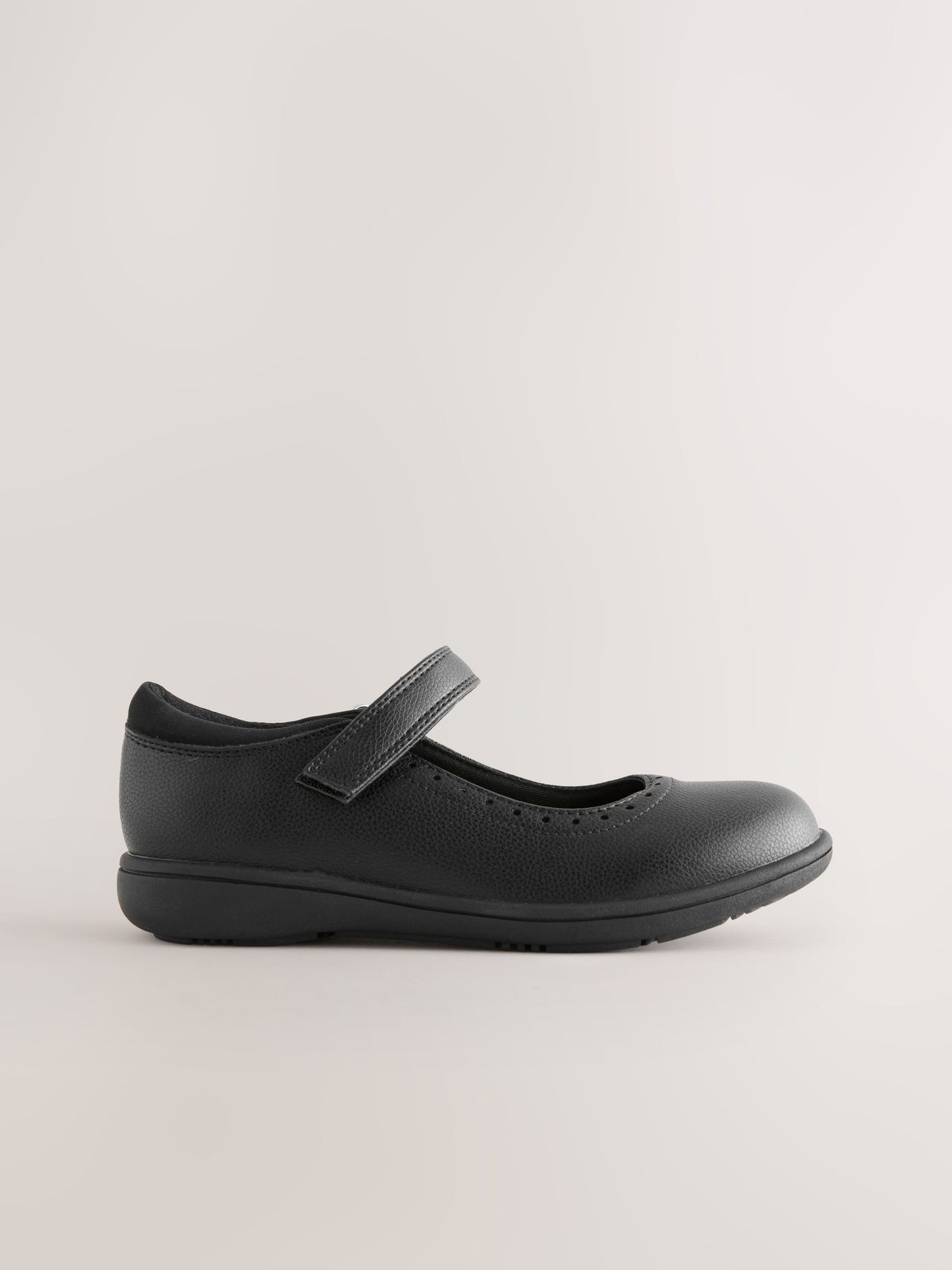 Black Matt Standard Fit (F) School Brogue Detail Mary Jane Shoes image 2