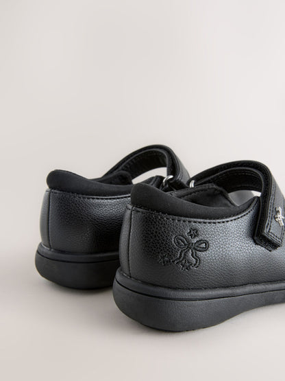 Black Matt Standard Fit (F) Embroidery Bow Mary Jane School Shoes image 4