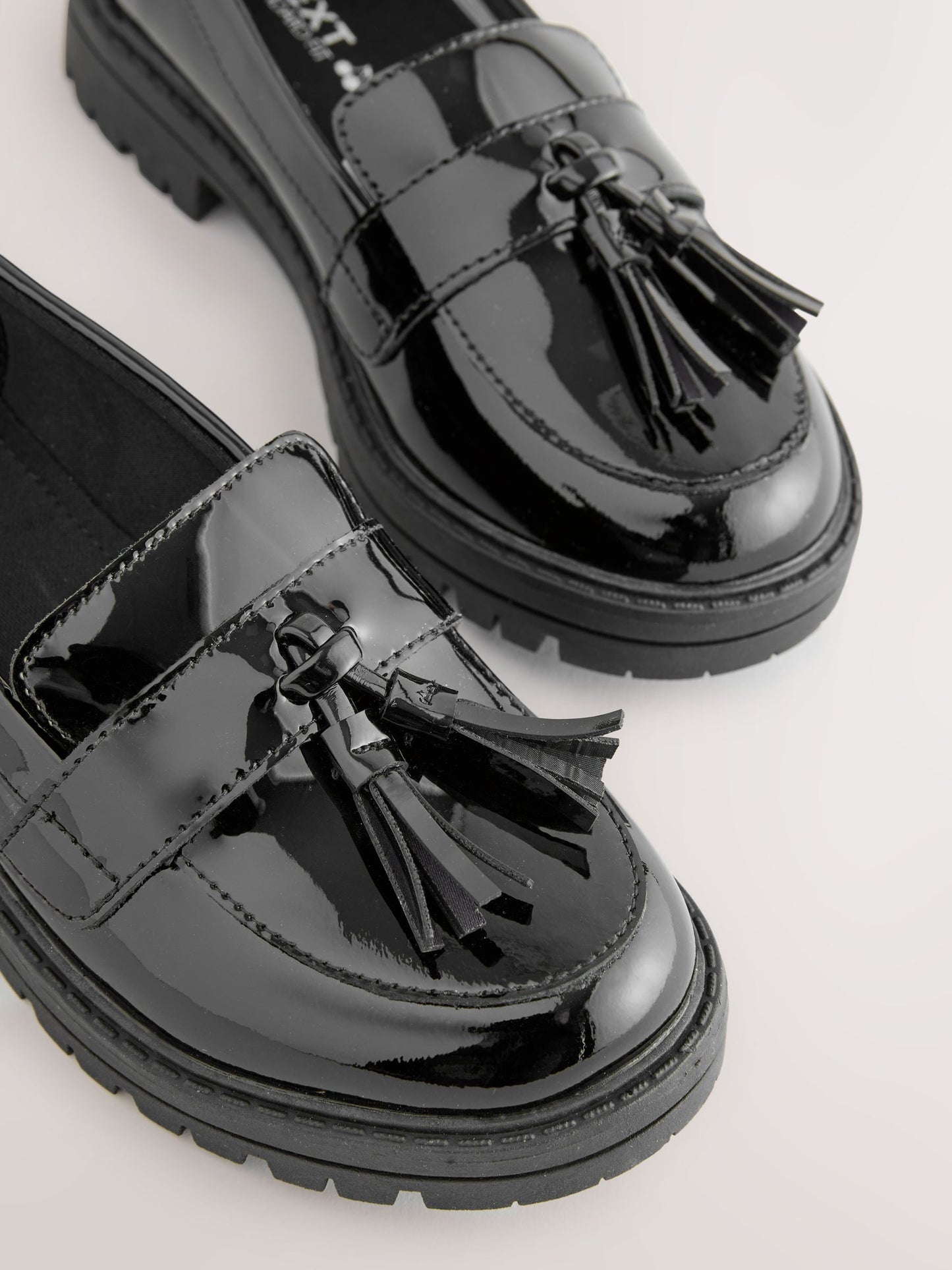 Black Patent Leather Standard Fit (F) School Chunky Tassel Loafers image 3