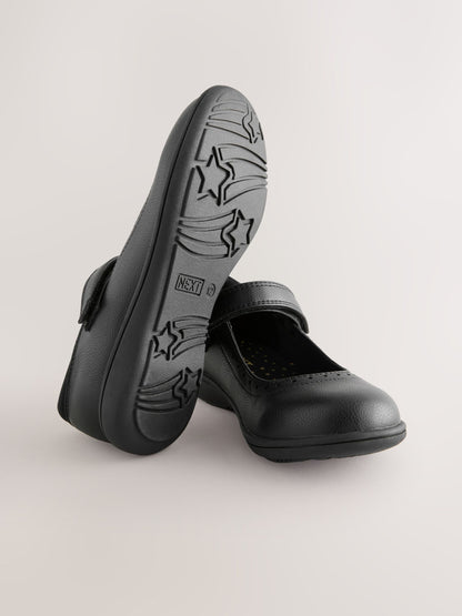Black Matt Narrow Fit (E) School Brogue Detail Mary Jane Shoes image 3