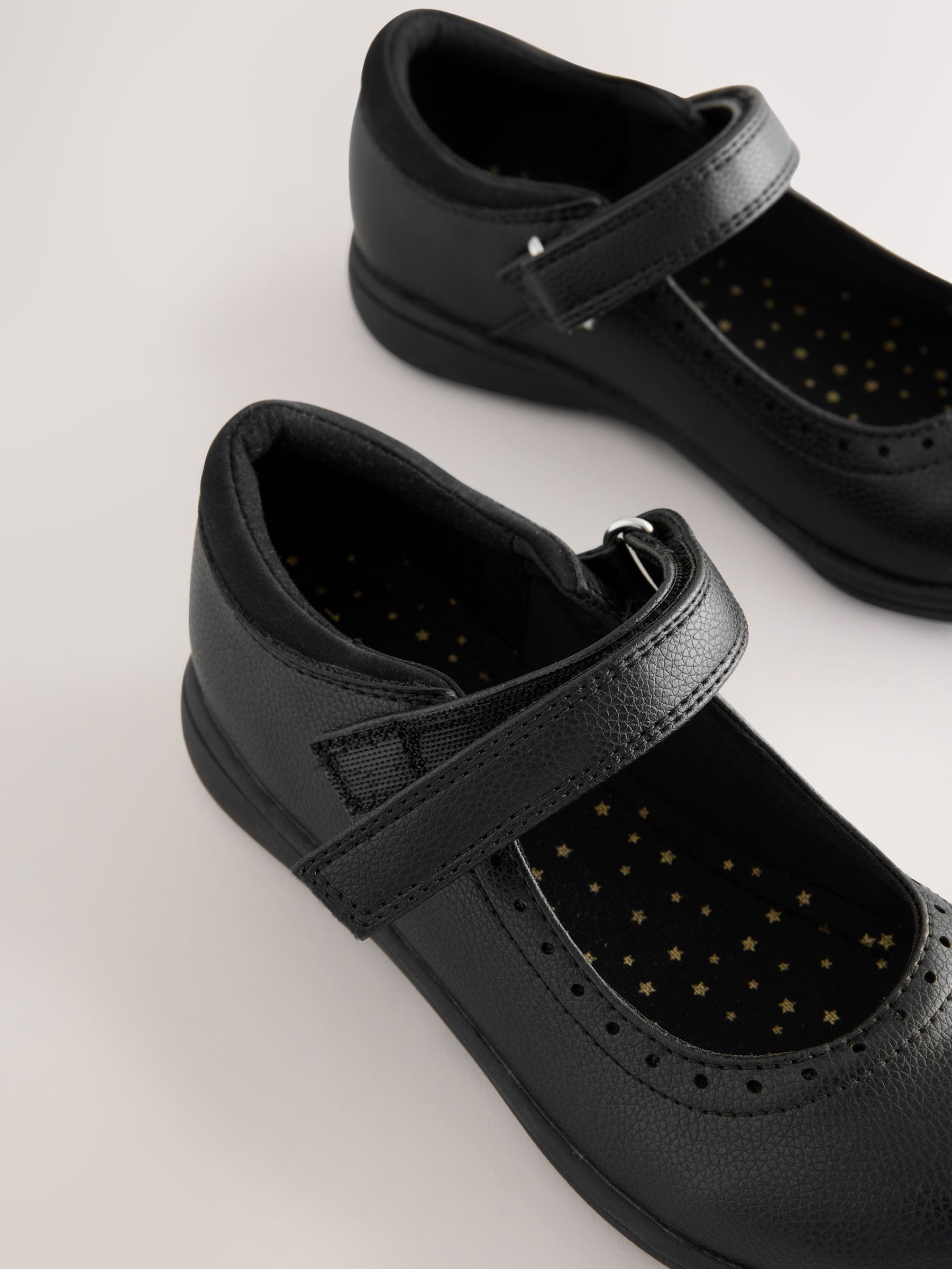 Black Matt Narrow Fit (E) School Brogue Detail Mary Jane Shoes image 5