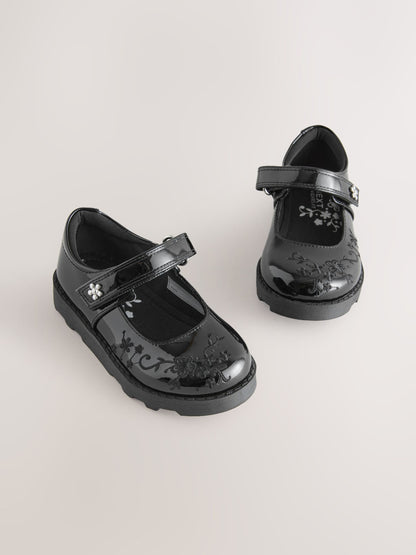 Black Embroidered Junior School Mary Jane Shoes image 1