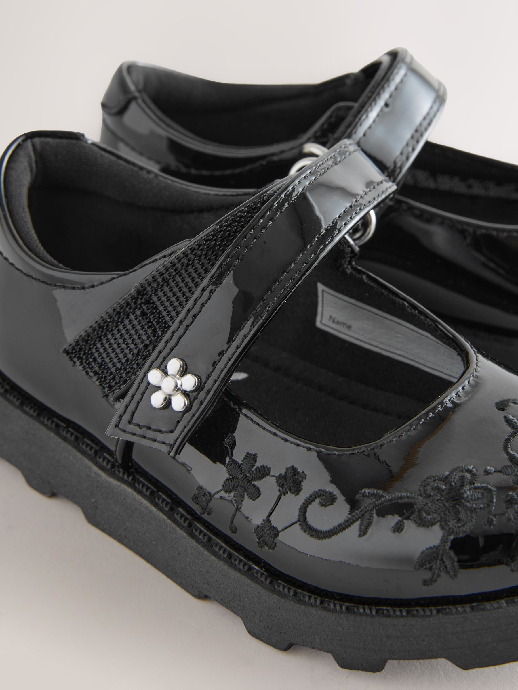 Black Embroidered Junior School Mary Jane Shoes image 3