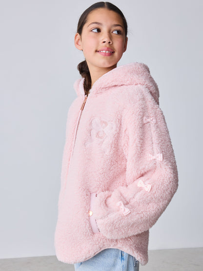 Baker by Ted Baker Pink Zip-Through Hooded Bow Fleece - image 1