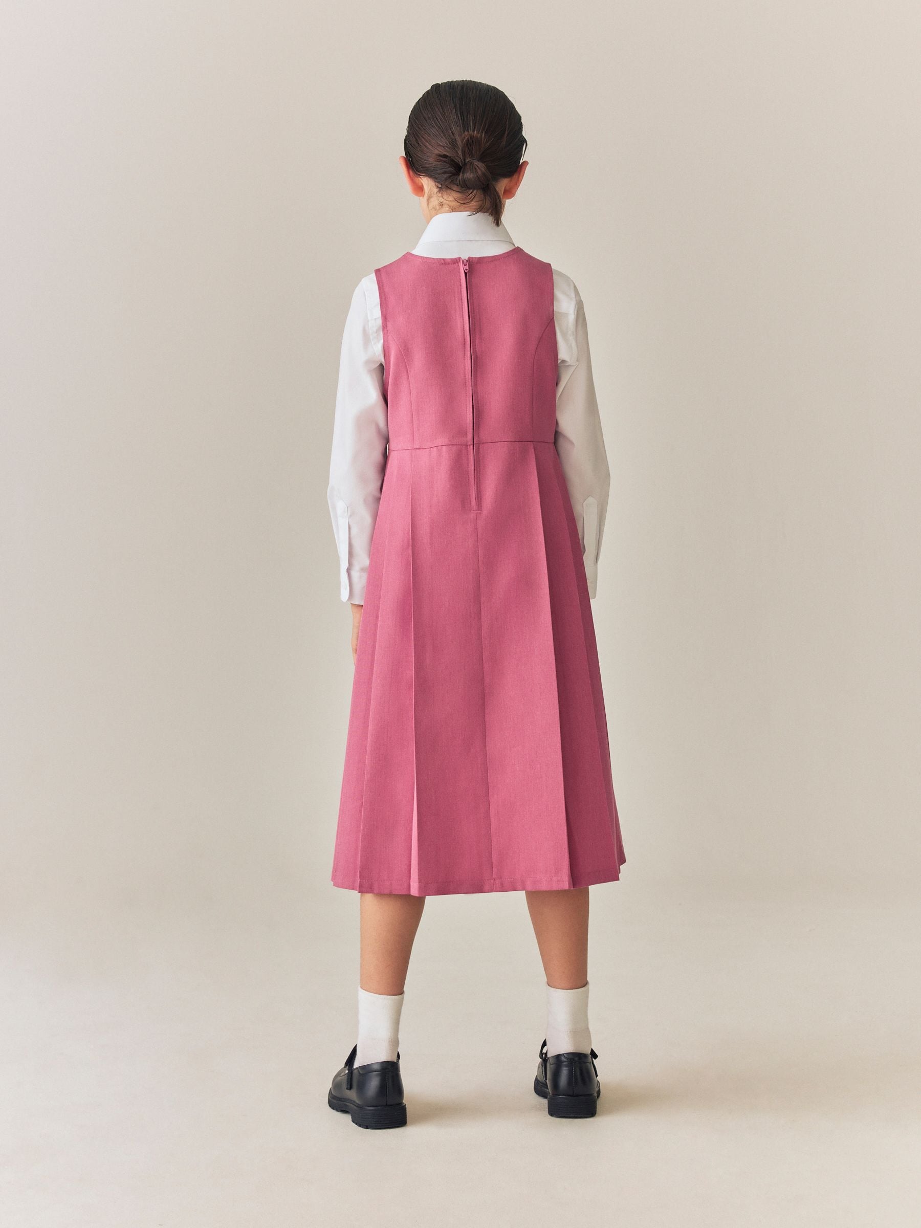 Dsiney Kidz - Pink Asymmetric Button Front Long Pinafore School Dress (3-14yrs) image 3