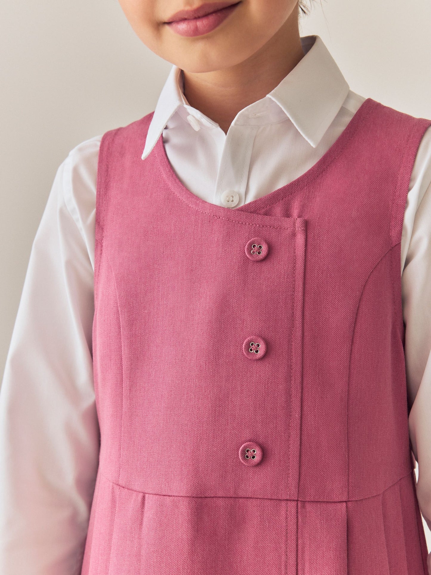 Dsiney Kidz - Pink Asymmetric Button Front Long Pinafore School Dress (3-14yrs) image 4