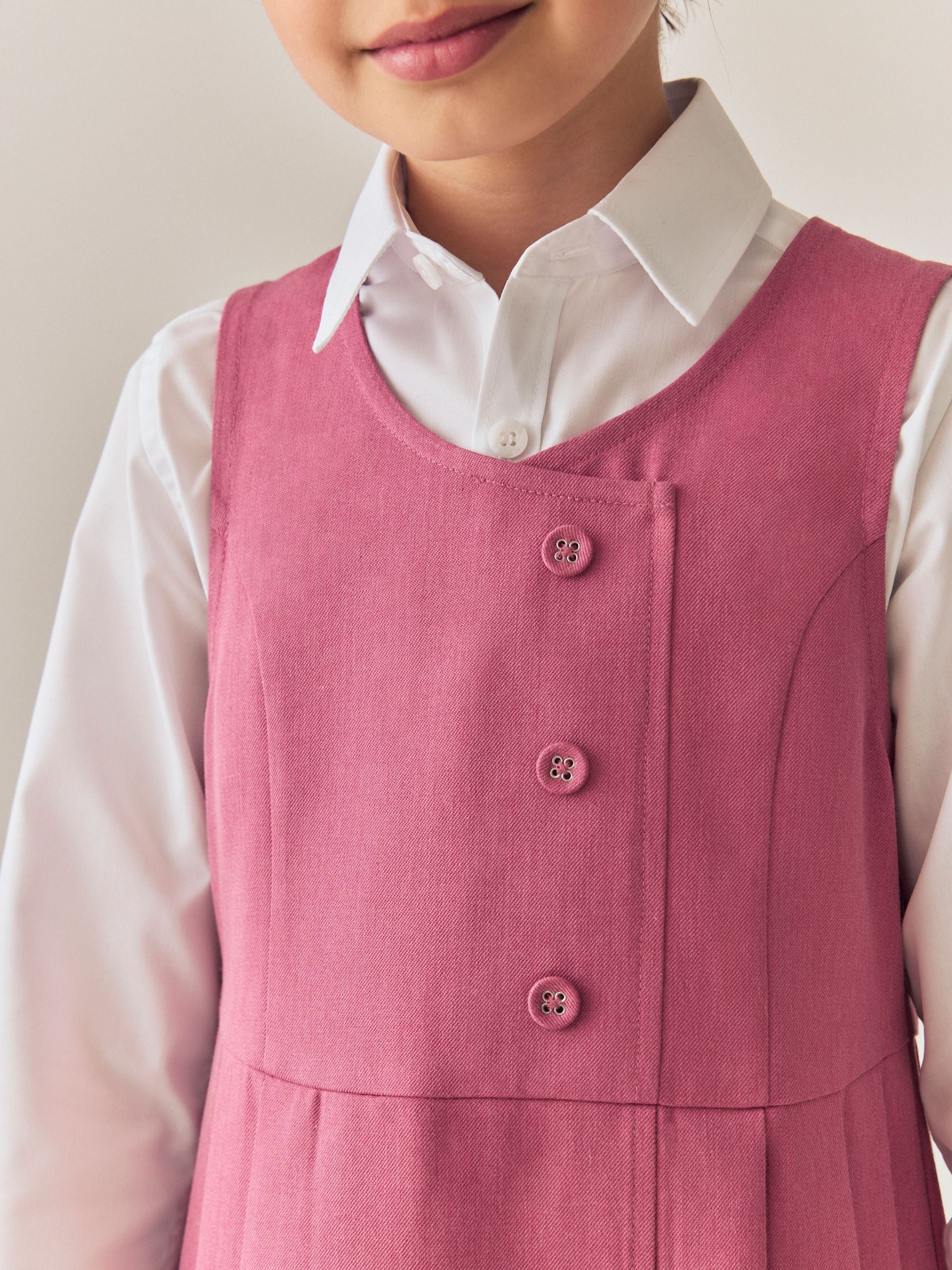 Dsiney Kidz - Pink Asymmetric Button Front Long Pinafore School Dress (3-14yrs) image 4