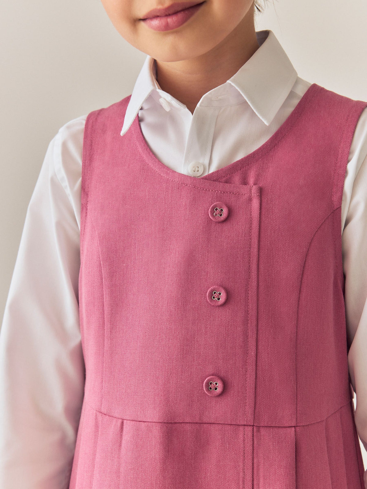 Dsiney Kidz - Pink Asymmetric Button Front Long Pinafore School Dress (3-14yrs) image 4