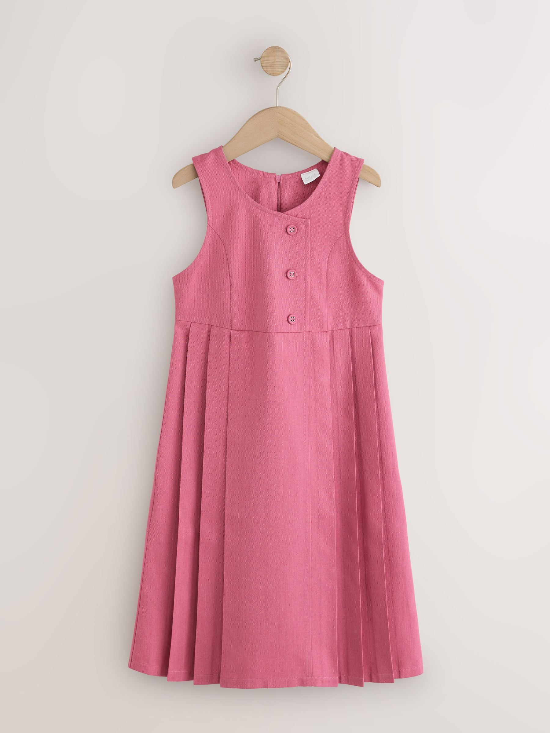 Dsiney Kidz - Pink Asymmetric Button Front Long Pinafore School Dress (3-14yrs) image 5