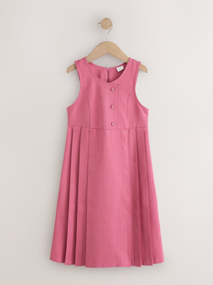 Dsiney Kidz - Pink Asymmetric Button Front Long Pinafore School Dress (3-14yrs) image 5
