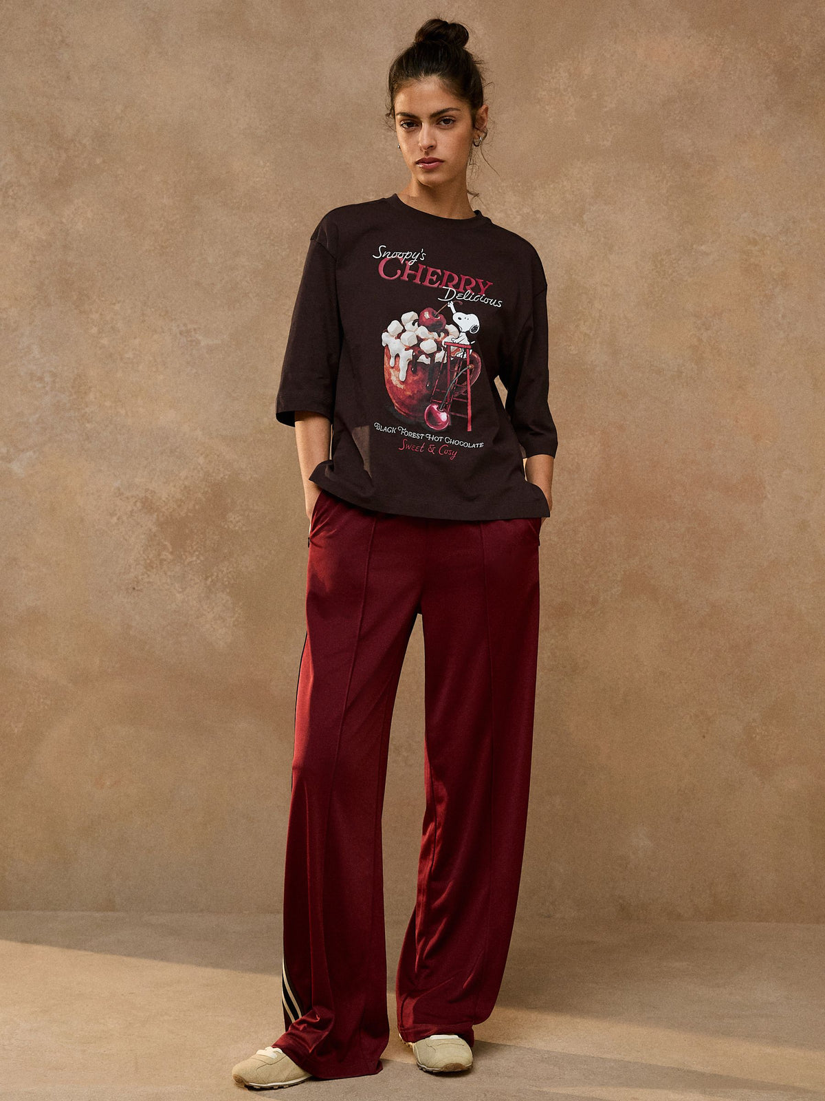 Brown Snoopy Licence Boxy Elbow Sleeve Crew Neck T-Shirt - image 2