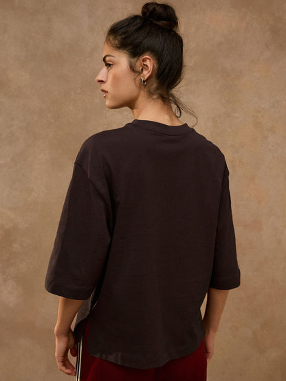 Brown Snoopy Licence Boxy Elbow Sleeve Crew Neck T-Shirt - image 4