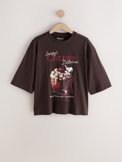 Brown Snoopy Licence Boxy Elbow Sleeve Crew Neck T-Shirt - image 5