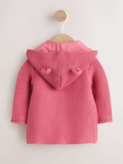 Dsiney Kidz - Raspberry Pink Hooded Knitted Baby Cardigan (0mths-2yrs) image 2