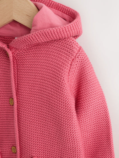 Dsiney Kidz - Raspberry Pink Hooded Knitted Baby Cardigan (0mths-2yrs) image 3