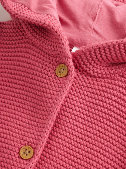 Dsiney Kidz - Raspberry Pink Hooded Knitted Baby Cardigan (0mths-2yrs) image 4
