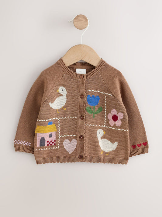 Brown Character Cross Stitched Scallop Hem Cardigan (0mths-2yrs) - image 1